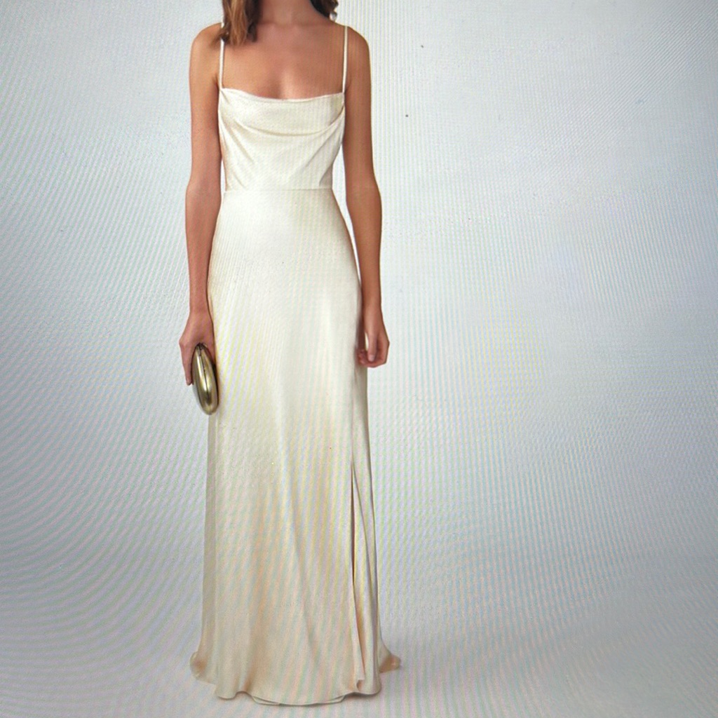 Nwt Fame & Partners Strappy Draped Gown Champagne